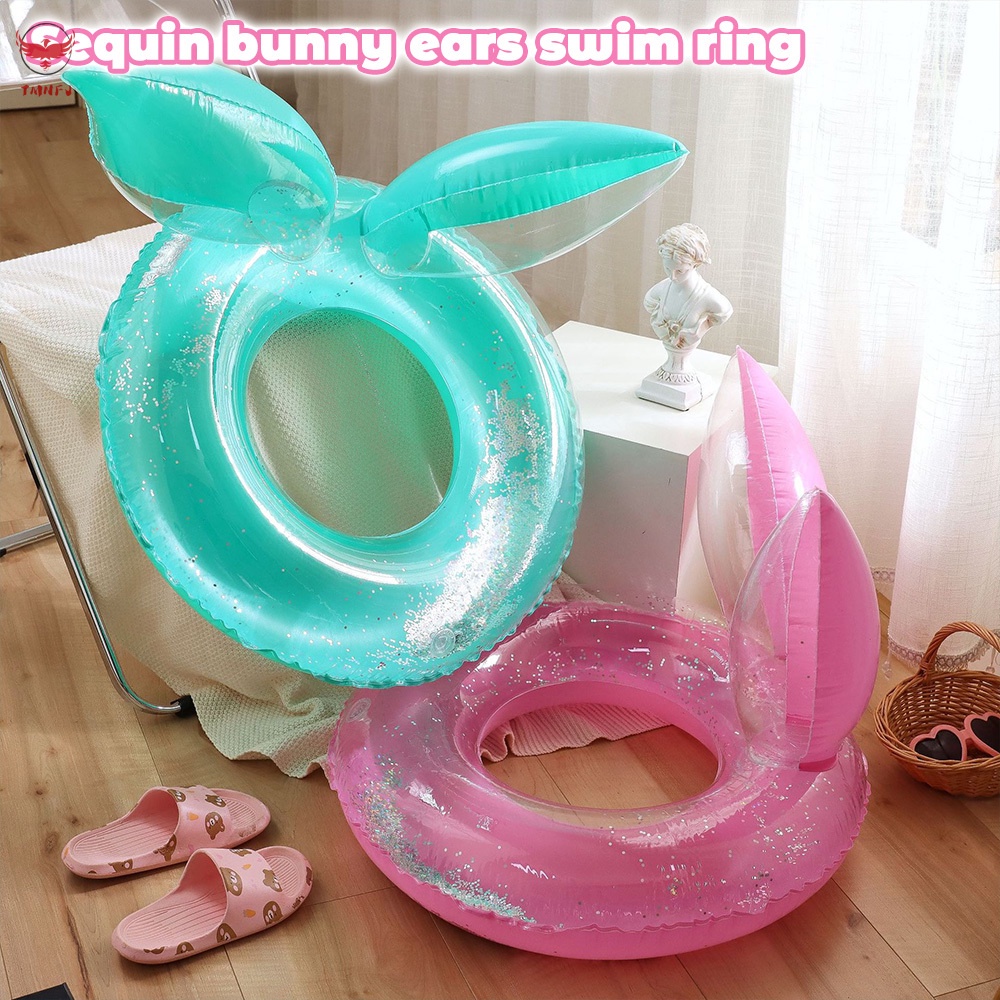 Phao Bơi Hình Tai Thỏ Bằng PVC Đính Kim Sa Lấp Lánh Dễ Thương Cho Người Lớn