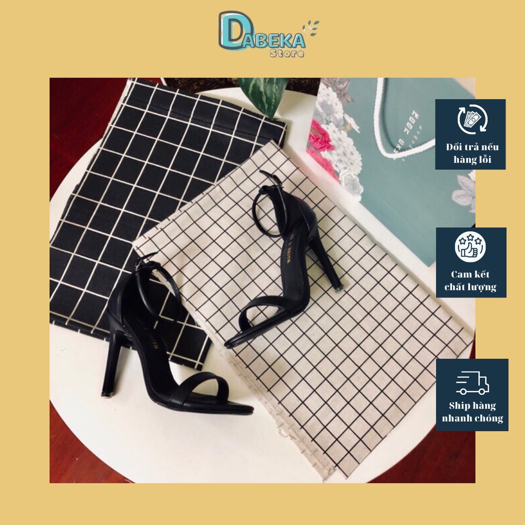 Giày Sandal Cao Gót Nhọn Dây Mảnh  9 Phân Màu Đen Form Chuẩn - Dabeka - G001