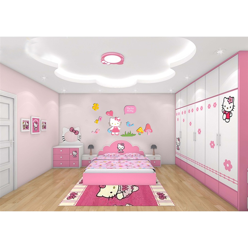 TRANH DECOR Dán tường Trang trí Nhà cửa – Bộ tranh Dán tường Hello Kitty -  Fomex Dày dặn, Có sẵn băng keo đi kèm