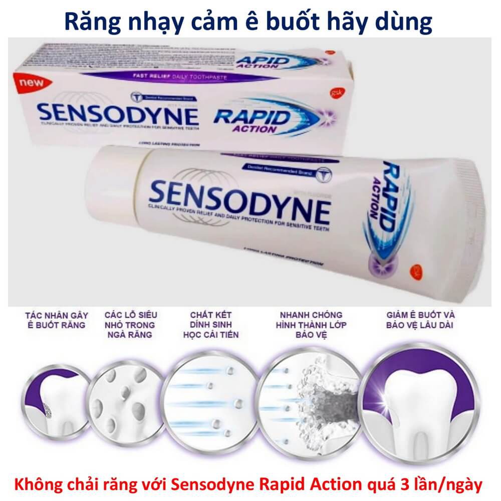 Sensodyne Rapid Action 100g, nhập khẩu Thái Lan, giảm và ngăn ngừa ê buốt hiệu quả, kem đánh răng chống ê buốt-TIVT