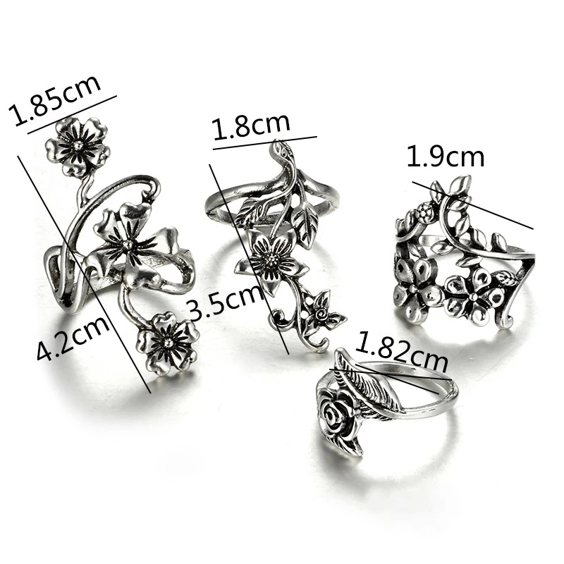 Set 4 Nhẫn Đeo Tay Kim Loại Phong Cách Vintage Cho Nữ