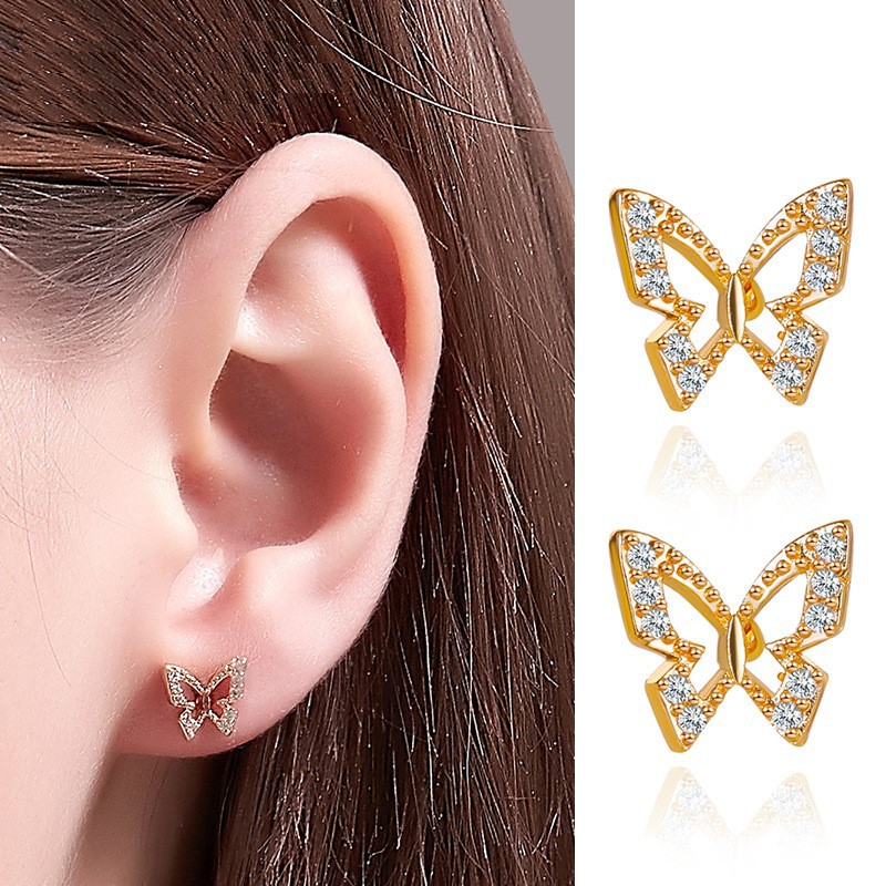 Bông tai đinh tán đính đá nhân tạo thời trang cho nữ