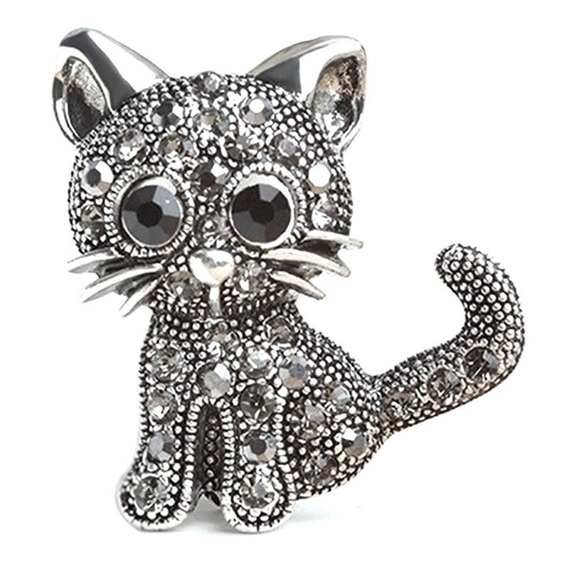 New Design Fashion Jewelry Women Ladies Crystal Rhinestone Vintage Coat Shirt Clips Cute Little Cat Retro Brooch Pin