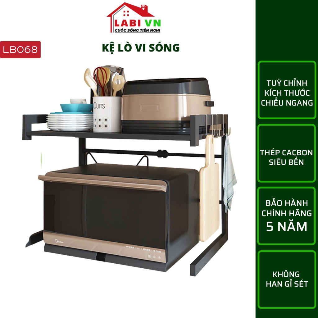 Kệ lò vi sóng 2 tầng để đồ nhà bếp đa năng thép Carbon 5 lớp chống han gỉ LABI VN LB068