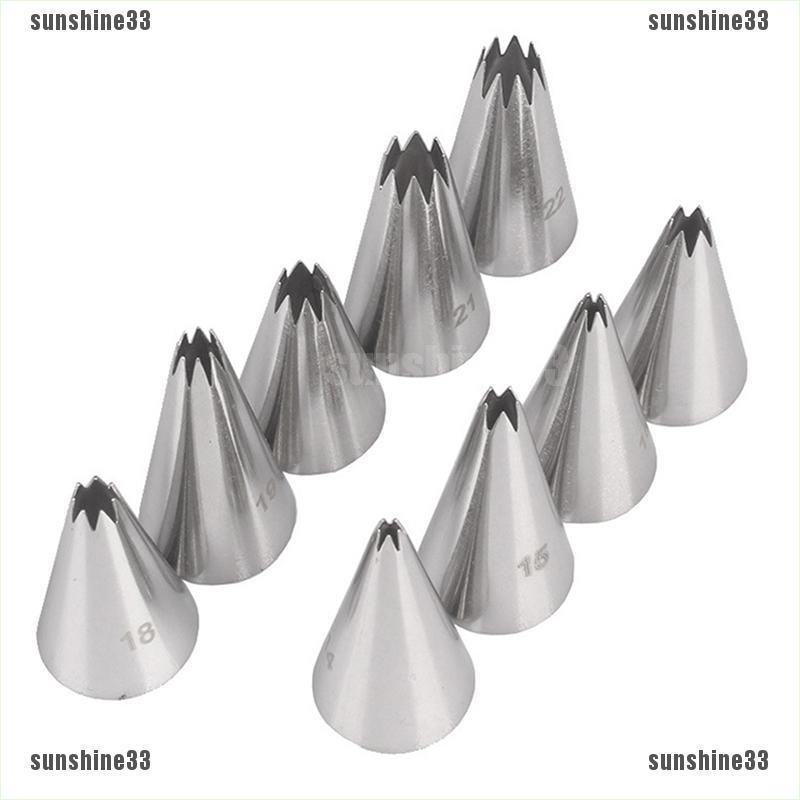 Set 9 đầu bắt bông kem trang trí bánh kim loại miệng kiểu ngôi sao tiện lợi