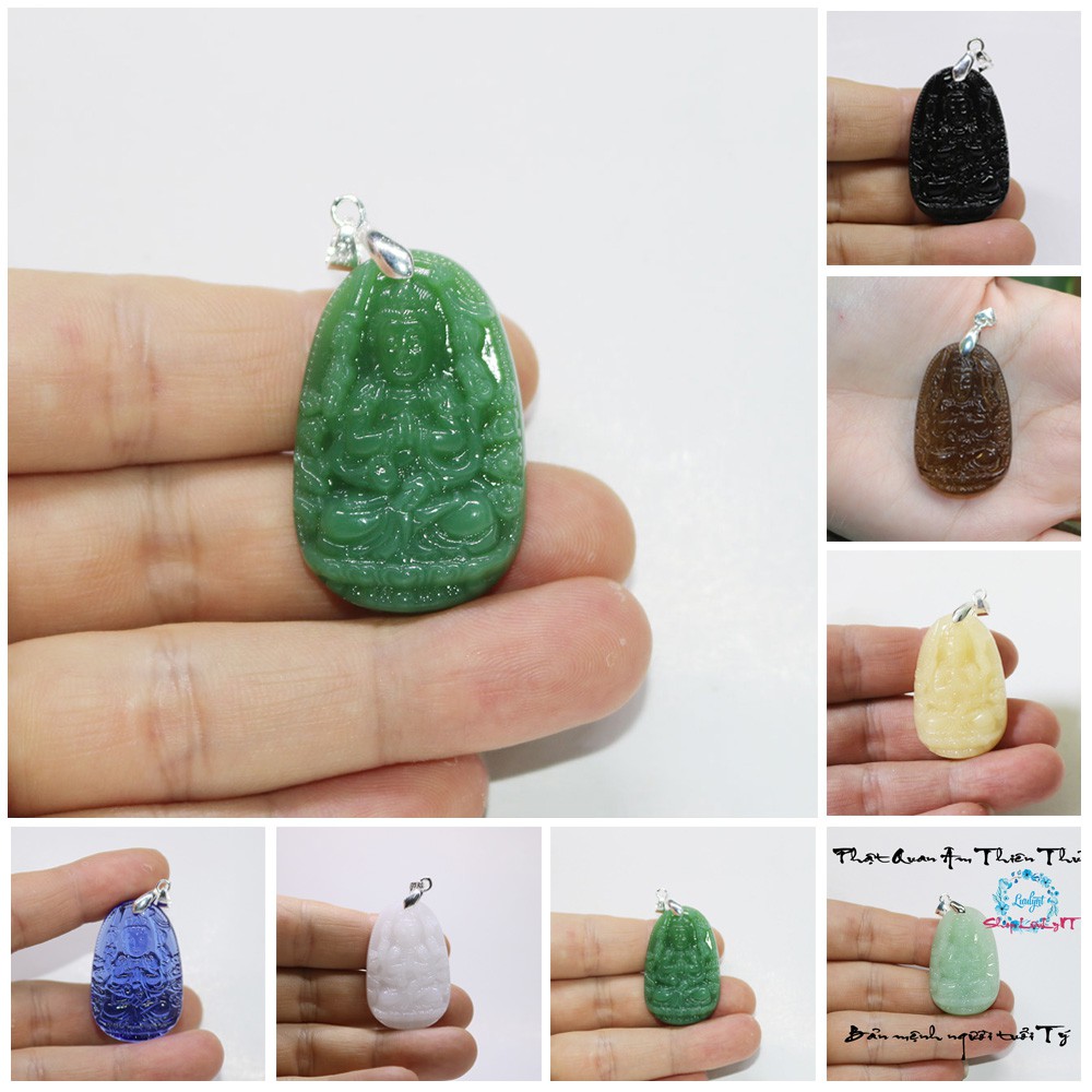 KÈM móc khuyên - Mặt dây chuyền phật Quan Âm Thiên Thủ size nhỏ 3.7cm x 2.4cm - Bản mệnh người tuổi Tý