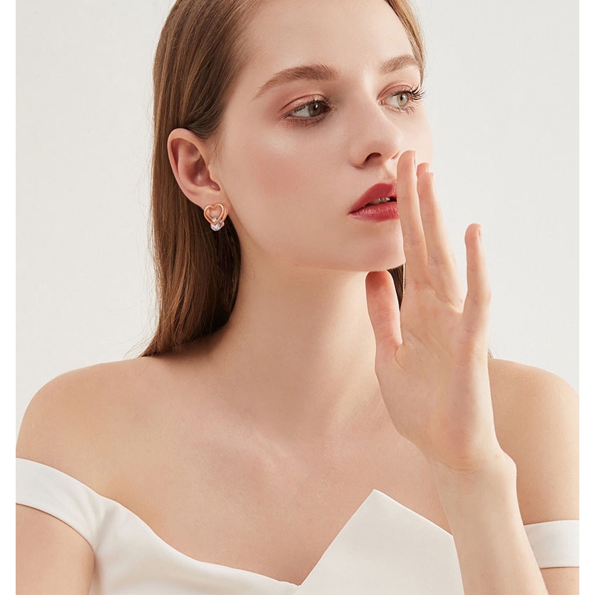 Bông Tai Hai Lớp Đính Đá Zircon Hình Trái Tim Đơn Giản Dễ Phối Đồ