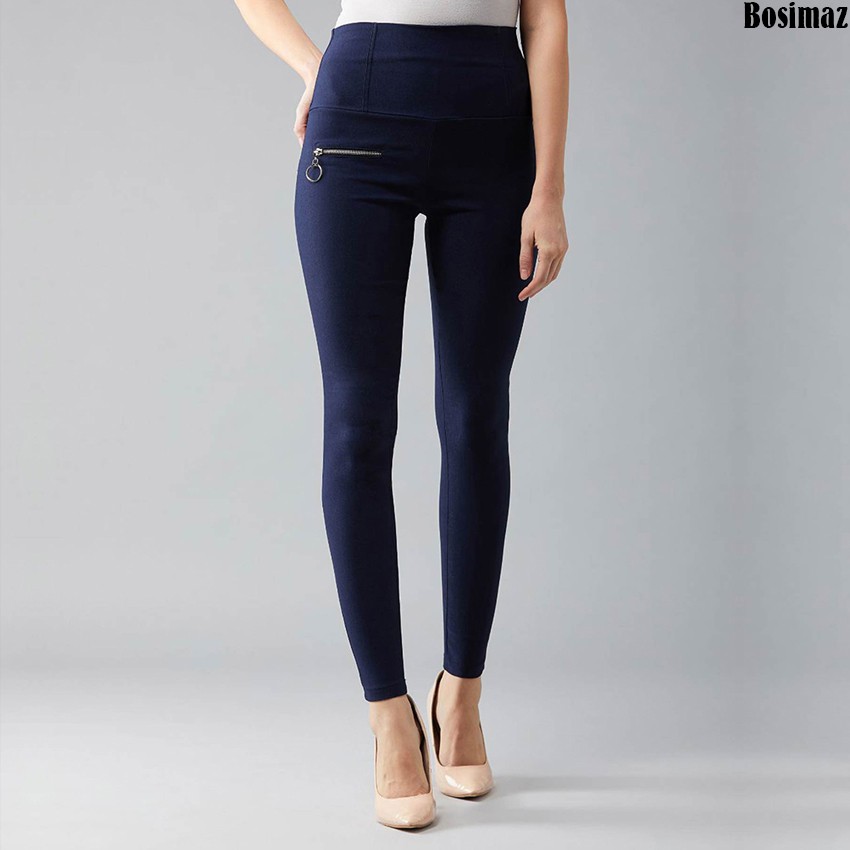 Quần Legging Nữ Bosimaz MS253 dài túi sau màu xanh navy có khóa kéo bên phải, thun co giãn 4 chiều, vải đẹp dày.