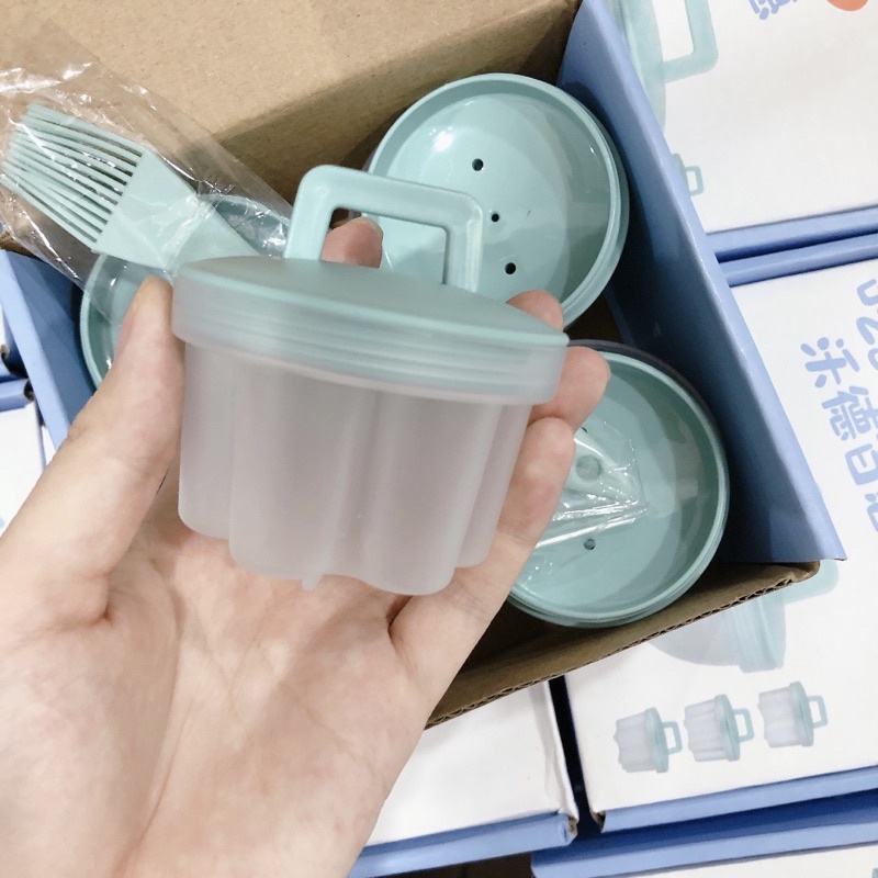 KHUÔN HẤP TRỨNG/ LÀM BÁNH FLAN KÈM CHỔI QUÉT DẦU CHO BÉ ĂN DẶM