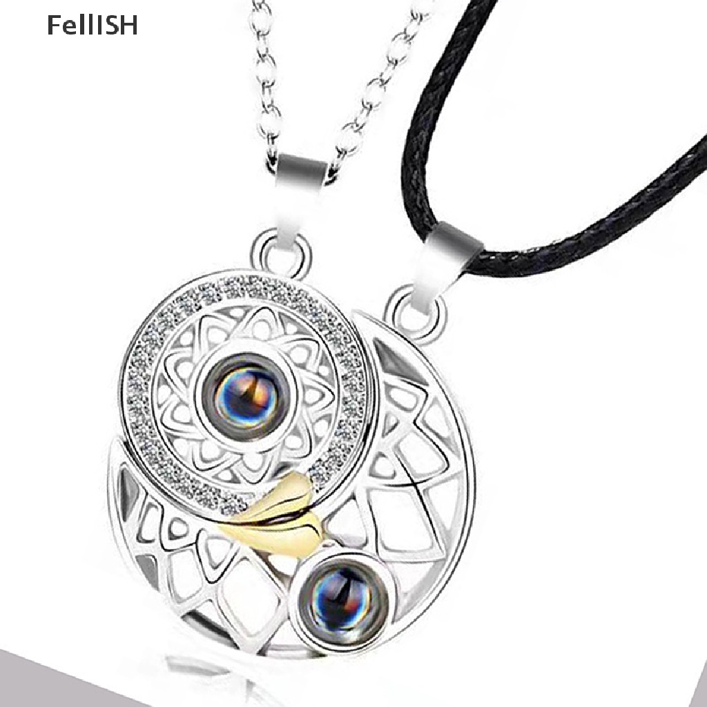 2PCS Couple Necklaces 100 Languages Sun And Moon Magnetic Pendant Love Memory COD