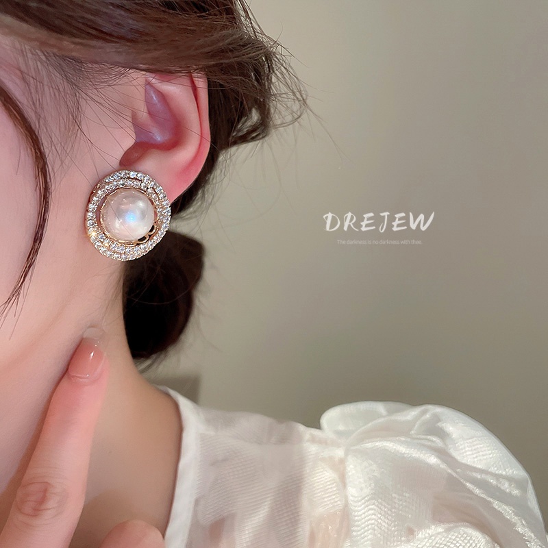 DREJEW Khuyên tai đính đá zircon kim cương dạng tròn kiểu ngôi sao ngọc trai thời trang cao cấp dành cho nữ