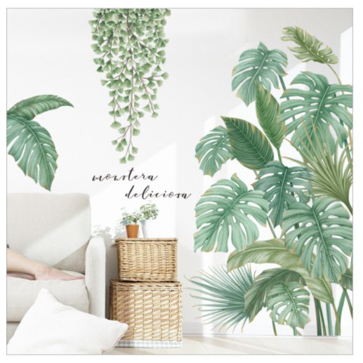 Decal dán tường trang trí - BỤI BẠC HÀ VÀ DÂY LEO XANH TƯƠI