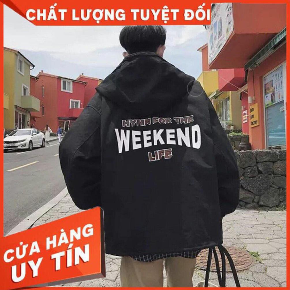 ÁO KHOÁC DÙ IN WEEKEND, ÁO KHOÁC UNISEX NAM NỮ - Form chuẩn Unisex Nam Nữ Couple