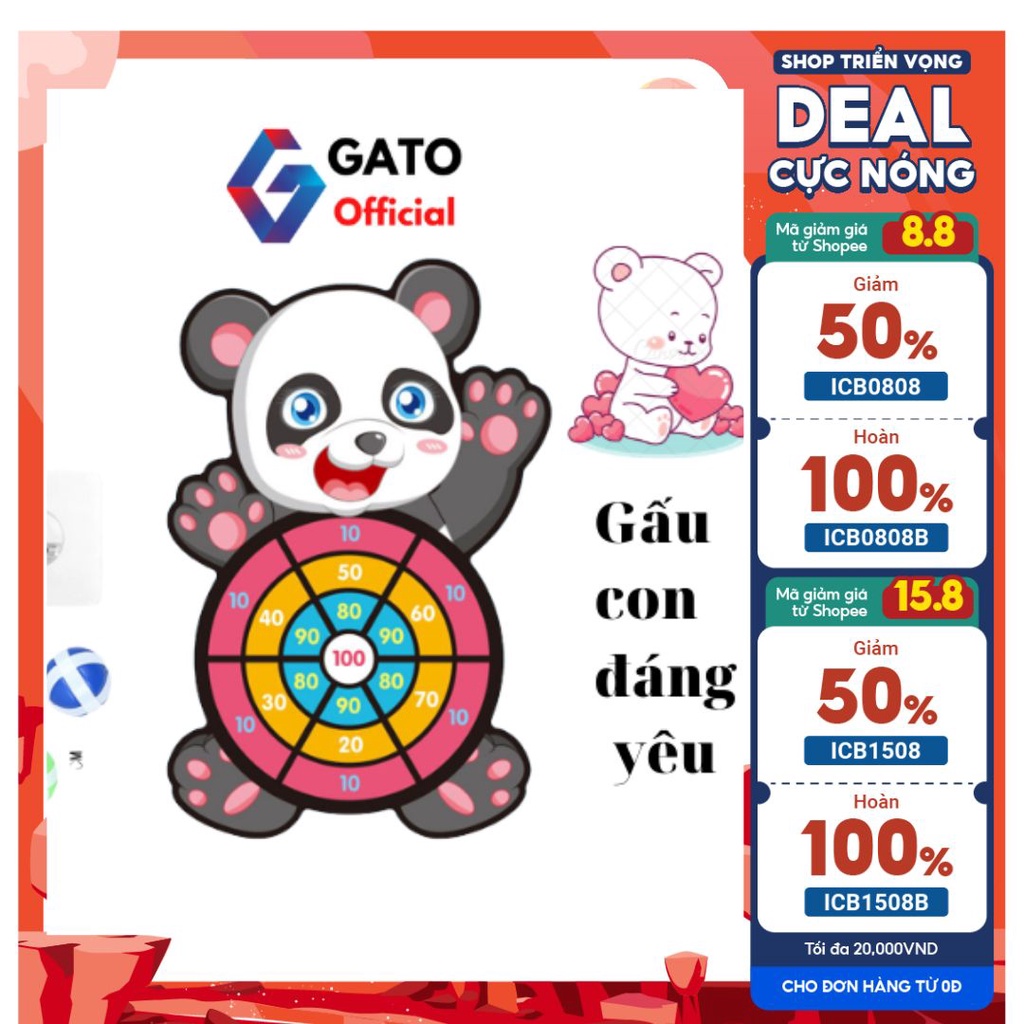 Bảng phi tiêu, ném bóng dính cho bé, phi tiêu ném bóng dính treo tường rèn luyện tính tập trung - GATO Official