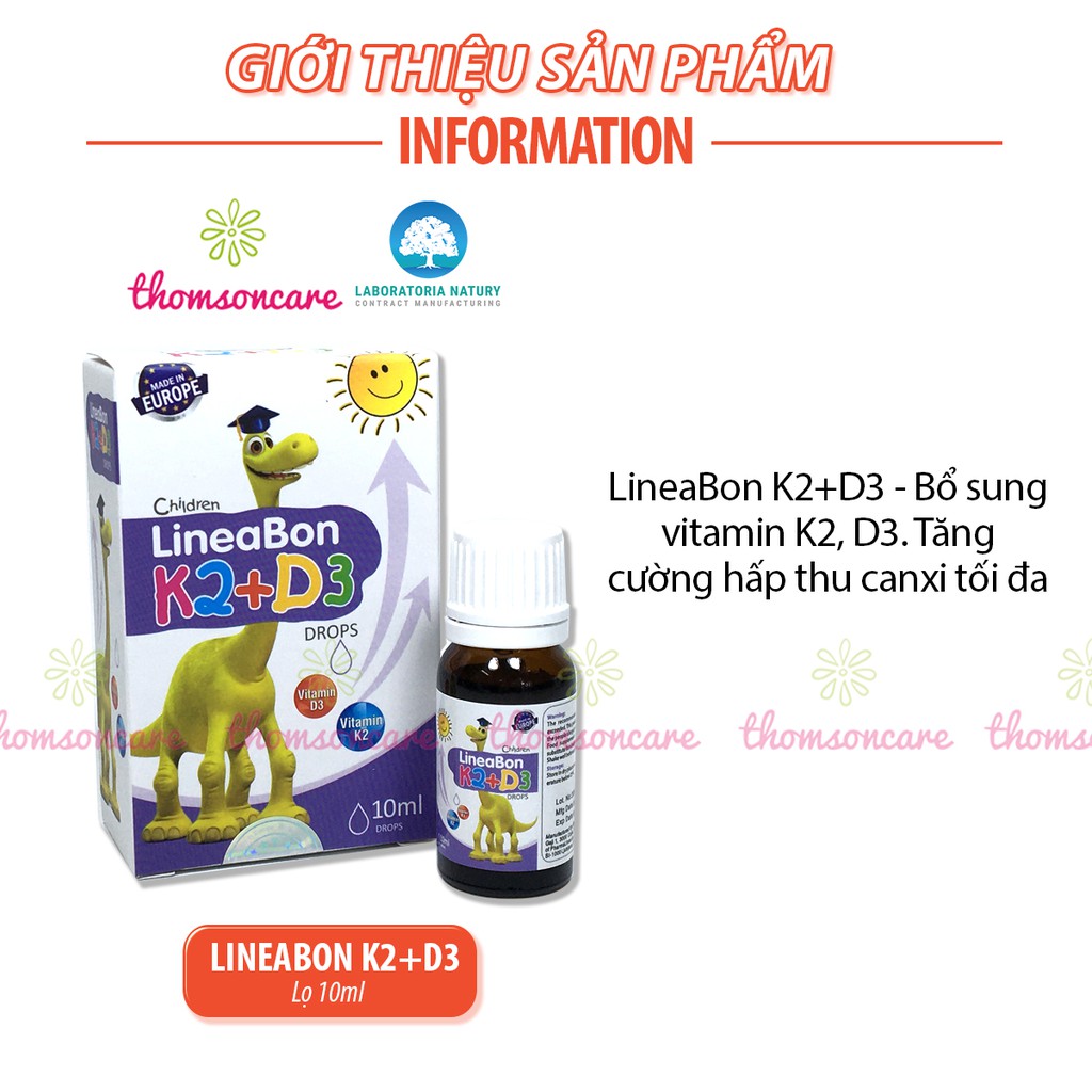 D3 K2 Lineabon bổ sung vitamin d3 cho trẻ sơ sinh, giúp hấp thụ d3k2 canxi, giảm còi xương, tăng chiều cao