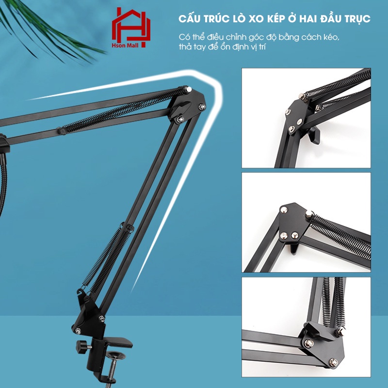 Chân kẹp mic và màng lọc thu âm Microphone NB35 - Giá đỡ kẹp bàn HSON gắn micro livestream
