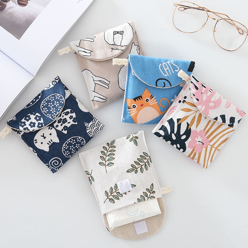 Túi đựng đồ vệ sinh bằng vải lanh cotton đa năng họa tiết hoạt hình dễ thương