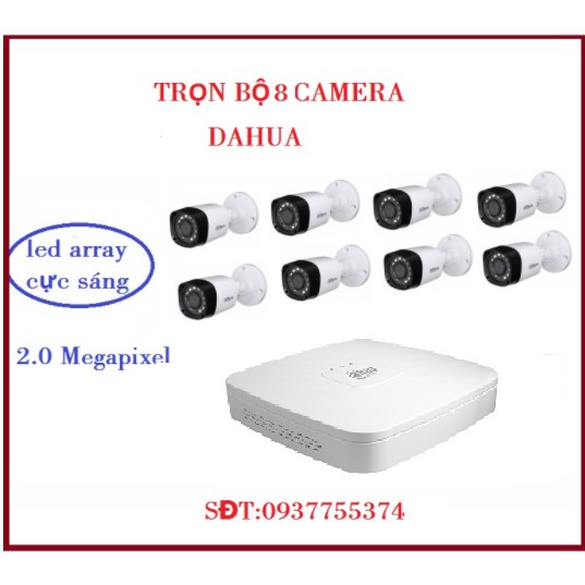 Trọn bộ 08 camera quan sát 2.0 mepixel dahua