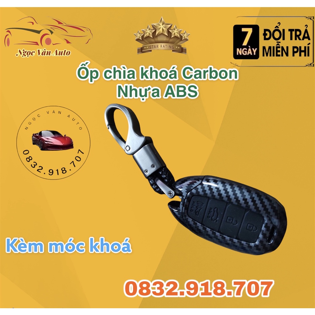 Ốp chìa khóa Carbon Kona 2021, Accent 2021, Santafe 2021 chìa thông minh 4 nút