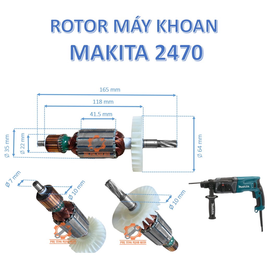 Phụ tùng máy khoan makitaa 2470- công tắc, ổ than, rotor, cụm bạc nhào, bi chao