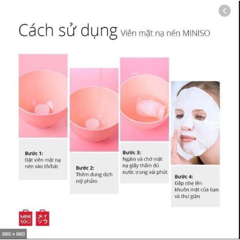 Lẻ 1 viên Mặt nạ giấy nén miniso Nhật Bản