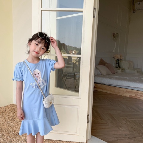 Váy đầm cho bé gái size Đại chất cotton mềm mịn trơn in hoạ tiết mickey, elsa, kỳ lân, công chúa - VHA