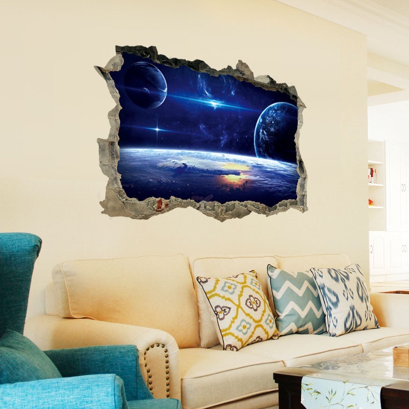 Miếng Dán Tường Hình Vũ Trụ 3d Trang Trí Phòng Bé