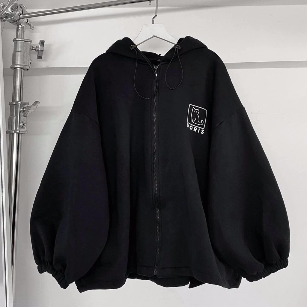 [FREESHIP 50K] Khoác Nỉ Mèo In 2 Mặt Ulzang, Hoodie day keo Màu Đen Basic