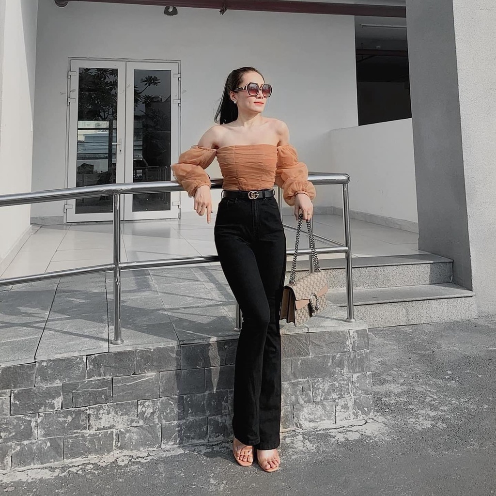 Quần Jean Nữ Ống Loe - Quần Bò Nữ Ống Loe Lưng Cạp Cao Co Giãn, Co Giãn 4 Chiều