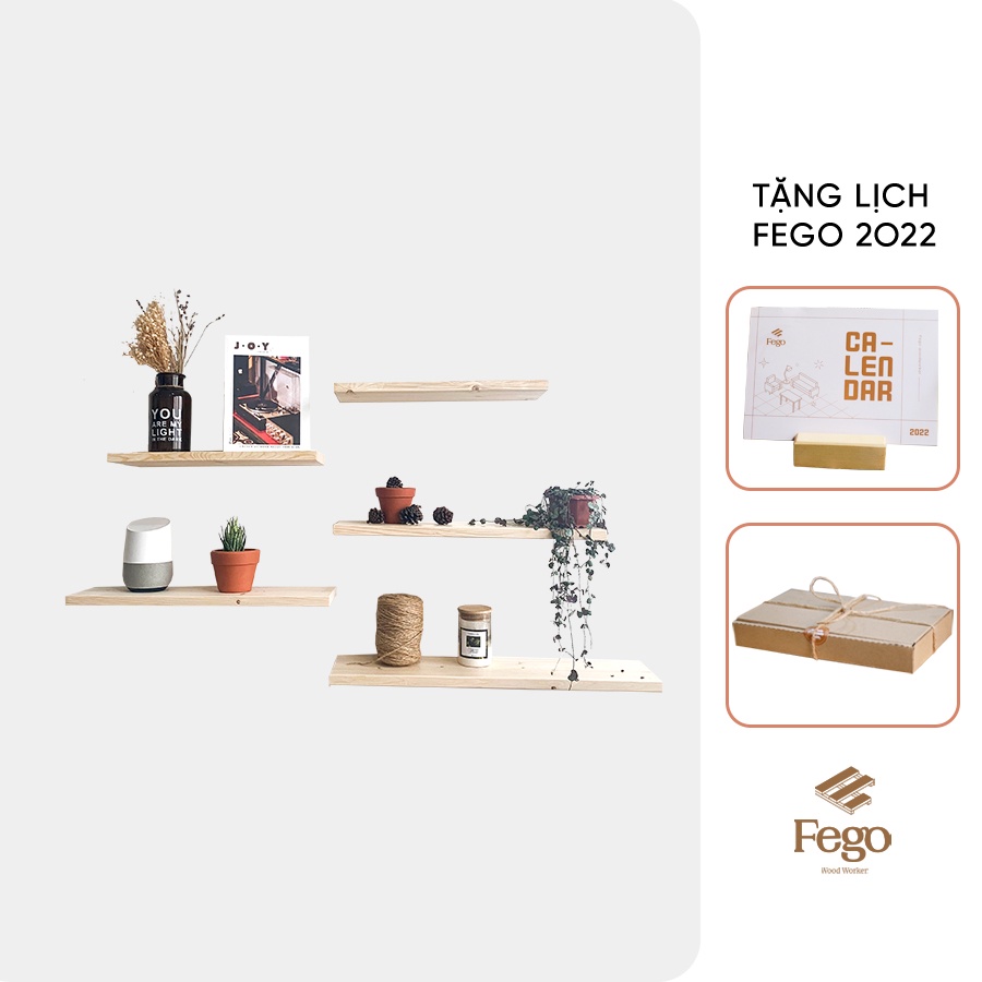 Bộ kệ gỗ treo tường thanh ngang rộng 15cm FEGO/ Giá gắn tường decor trang trí nhà cửa bền đẹp