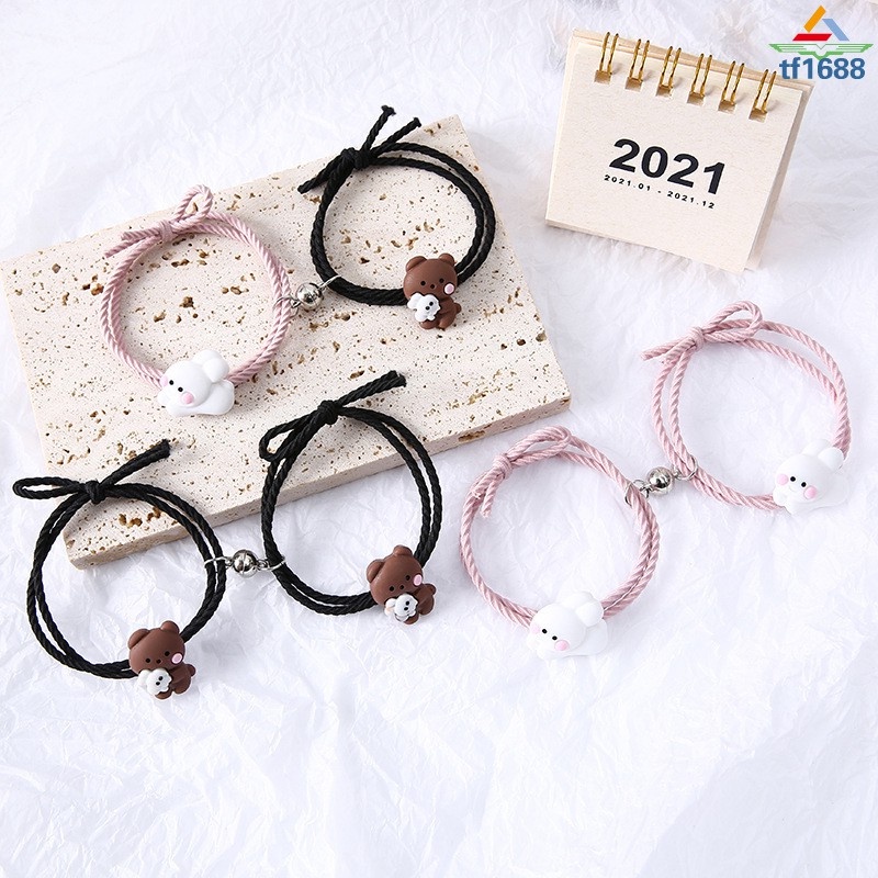 Vòng tay bện dây mặt hình gấu/ thỏ thiết kế dễ thương cho nữ