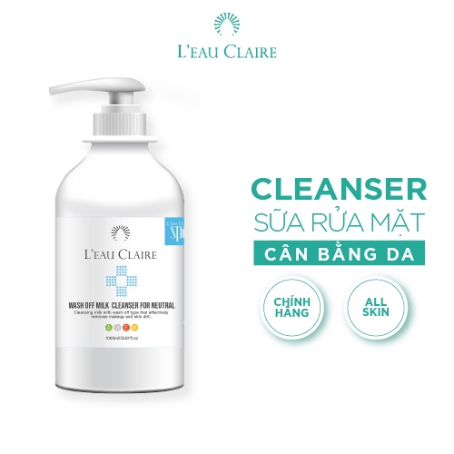 Sữa rửa mặt làm sạch bụi bẩn không gây kích ứng da L'eau Claire Wash Off Milk Cleanser For Neutral 1000ml