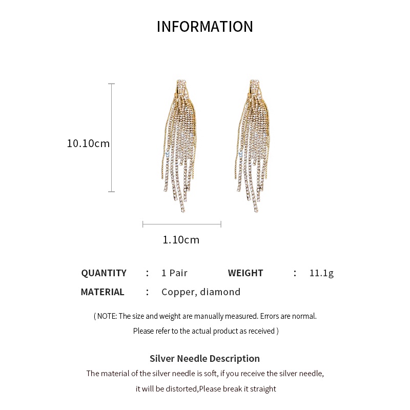 DREJEW Bông Tai Mạ Bạc Dáng Dài Đính Kim Cương Giả Phong Cách Âu Mỹ