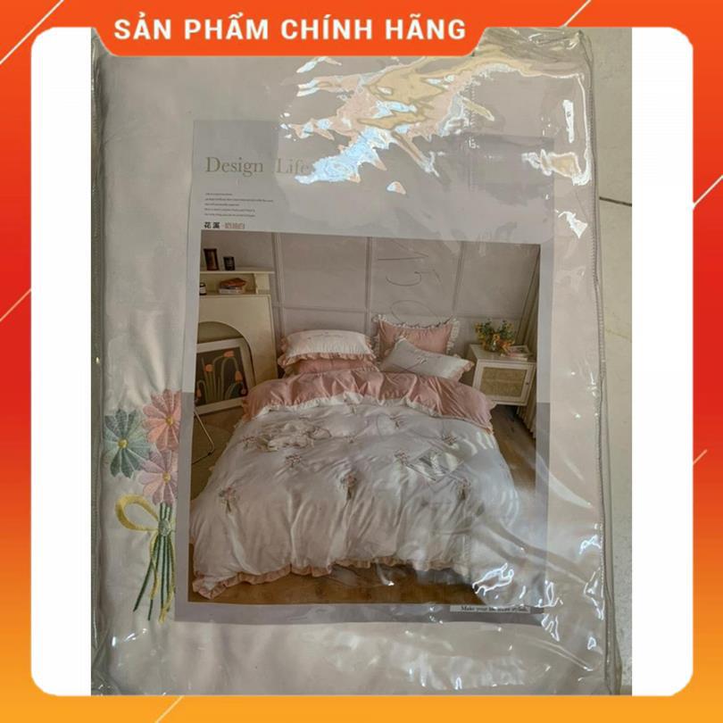 Bộ Chăn Ga Gối Lụa thêu cao cấp mẫu Hoa Cúc 4 món chất liệu phi lụa telcel 100s | BigBuy360 - bigbuy360.vn