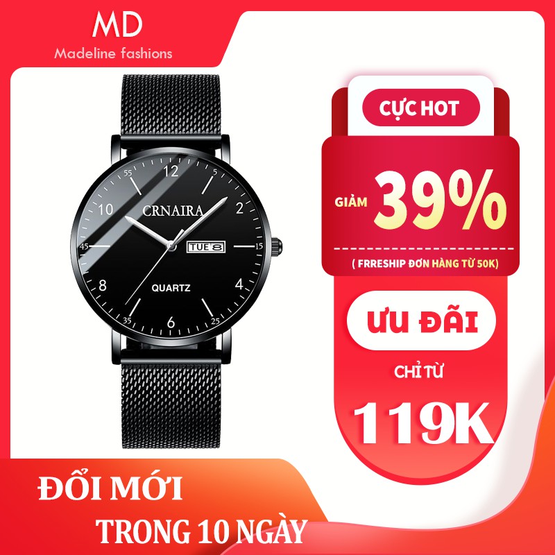 Đồng hồ nam Crnaira CR05 chính hãng, siêu mỏng chỉ 7mm ( Tặng kèm vòng tỳ hưu, tháo mắc)