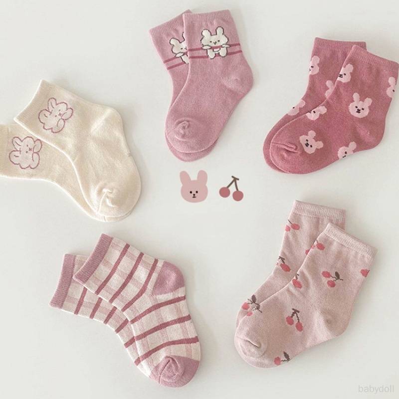 Set 5 Đôi Tất Cotton Mềm Mại Hoạ Tiết Hoạt Hình Đáng Yêu Cho Bé