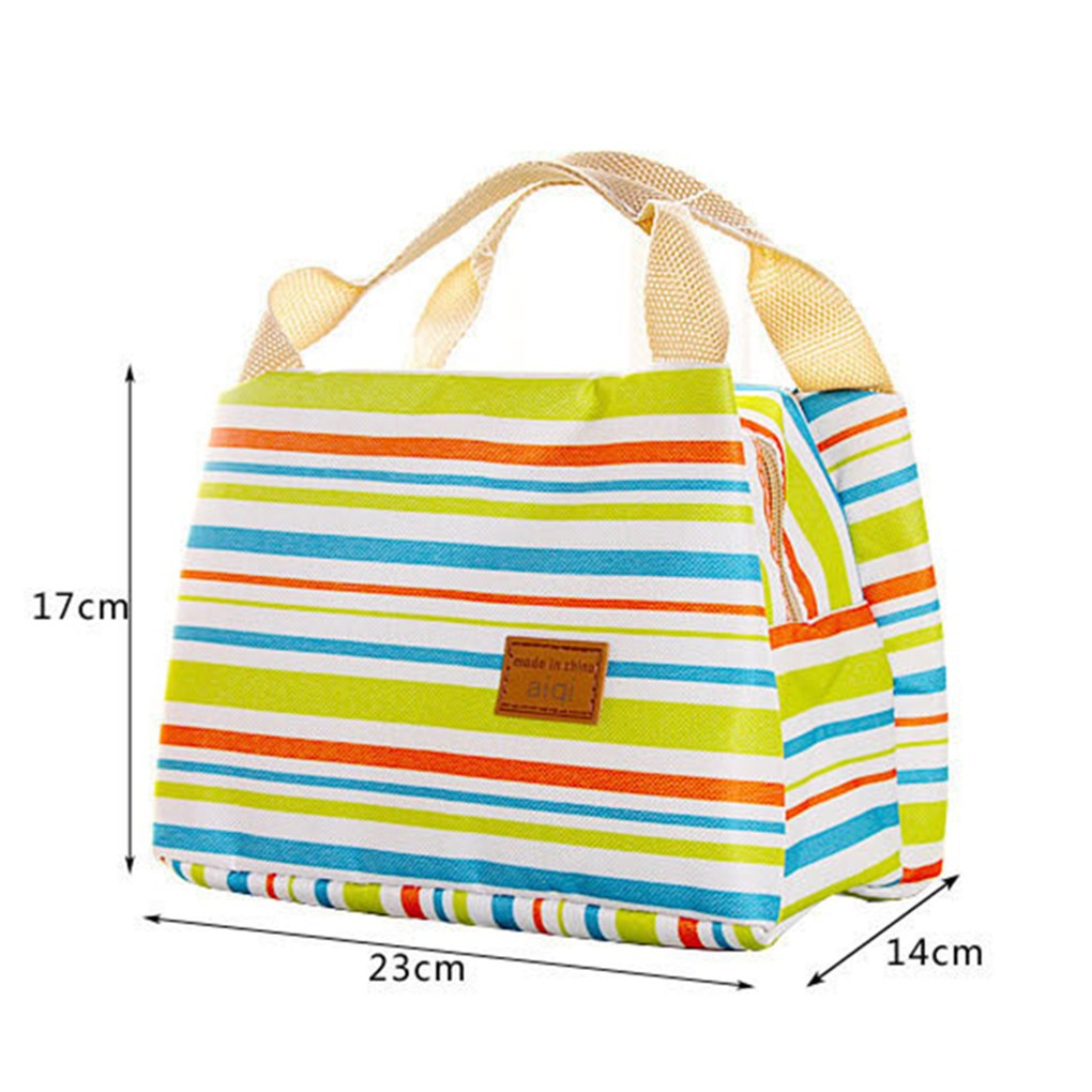 Canvas Stripe Thermal Bags Kids Baby Tote Picnic Lunchbox