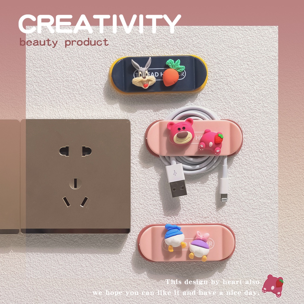 Giá Đỡ Phích Cắm/Dây Cáp USB Tự Dính Họa Tiết Hoạt Hình Đa Năng