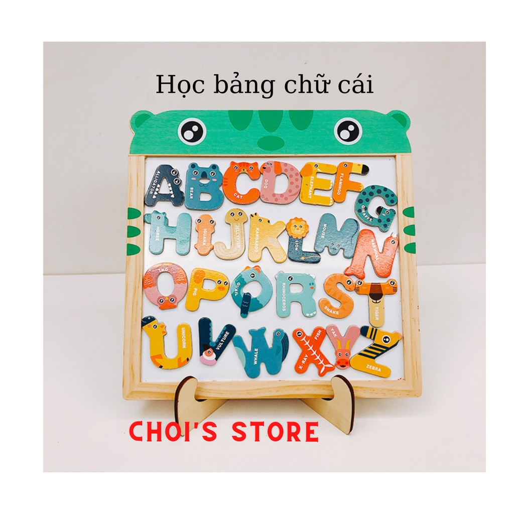 Bảng nam châm tangram, ghép hình động vật, học chữ, học số thông minh bằng gỗ (Choi_Store 01)