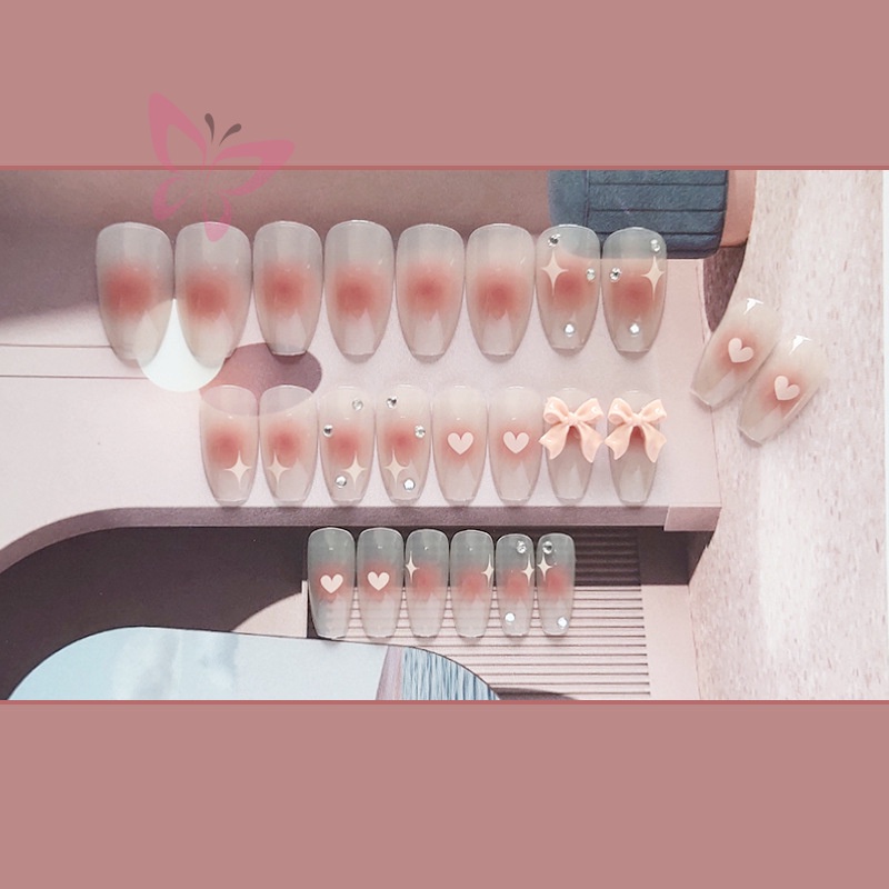 Bộ Móng Tay Giả Màu Hồng Ngọt Ngào Xinh Xắn