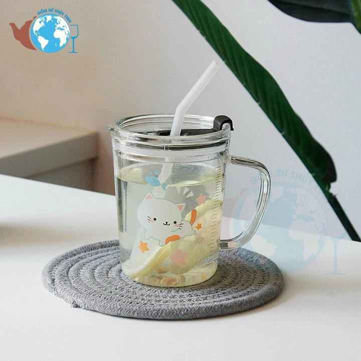Cốc Nước, Ly Pha Sữa Thuỷ Tinh Có Nắp Đậy, Vạch Chia Cực Kỳ Tiện Lợi
