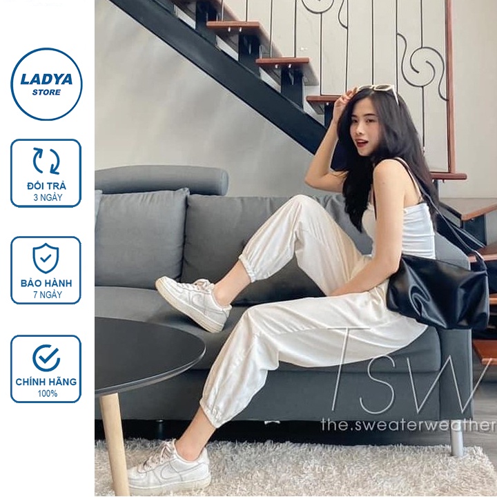 Quần jogger nữ thể thao bo gấu vải đũi xước thun trơn form rộng unisex Ladya Store M825
