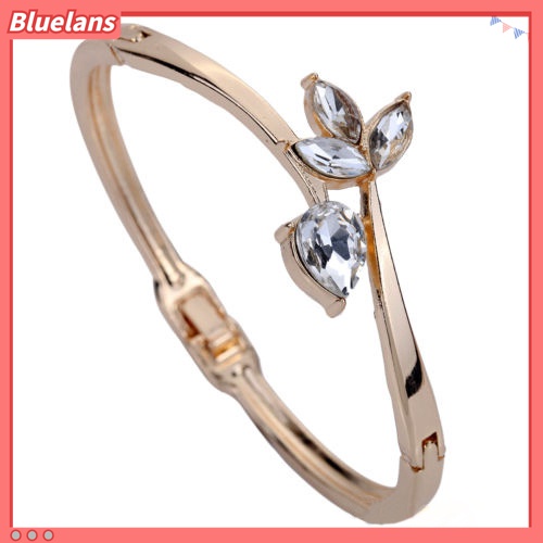 Vòng đeo tay mạ vàng đính đá tạo hình lá cây độc đáo thời trang cho nữ