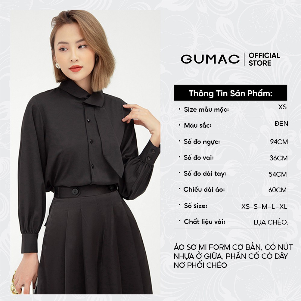 [Mã WABRGU55 giảm 12% đơn 99K] Áo sơ mi nữ phối nơ chéo GUMAC sơ mi chất liệu lụa cao cấp AB514