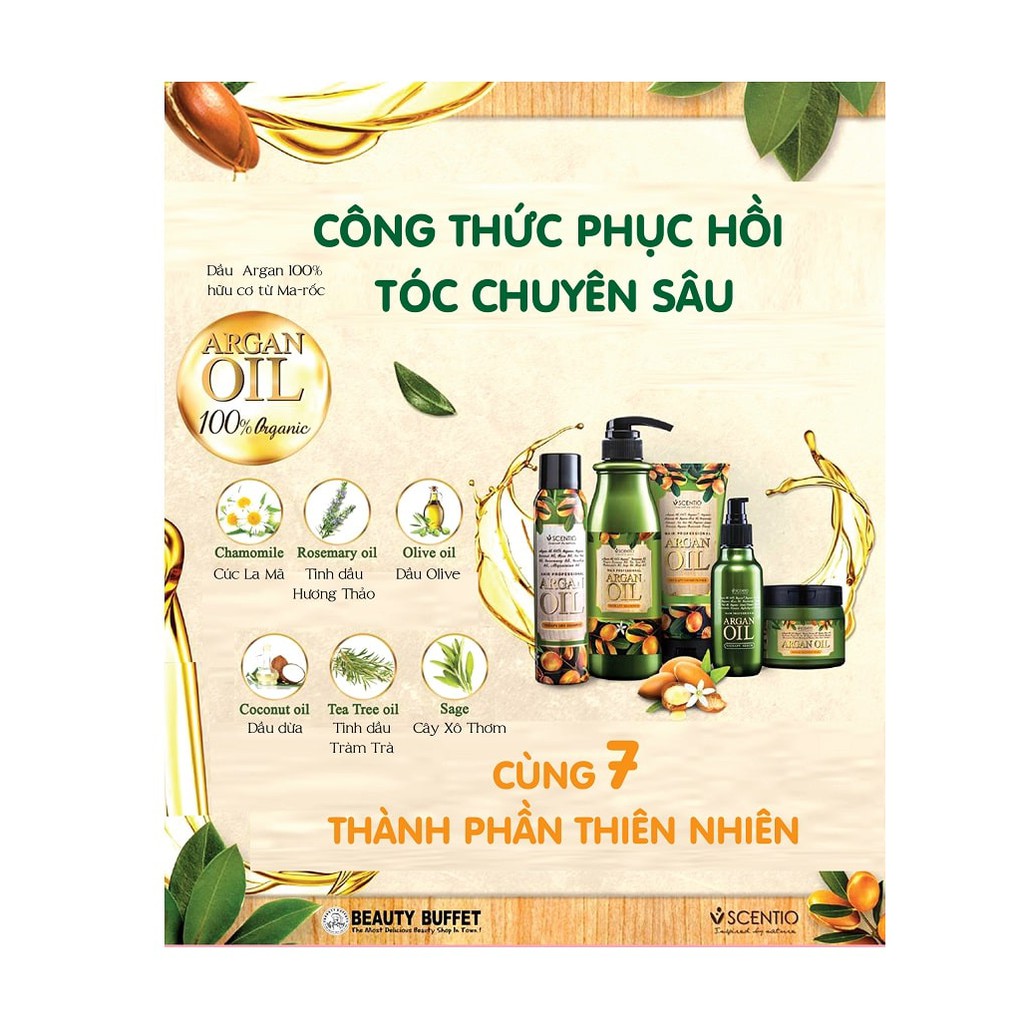 Dầu gội phục hồi tóc khô và hư tổn chiết xuất dầu Argan Scentio Hair Professional 500ml