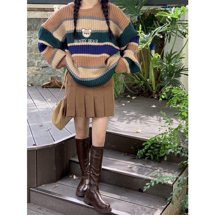 Áo len chui đầu cổ tròn phong cách Hàn Quốc