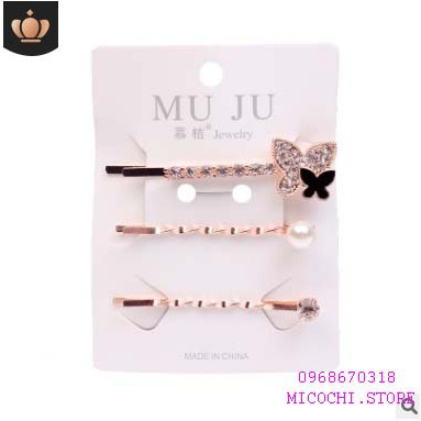 Kẹp Tóc ❤️FREESHIP❤️ Giảm 5k khi Nhập Mã [MICOCHI5k ] _Kẹp Ghim Đính Đá Set 3 Cái Style Hàn Quốc TEARA