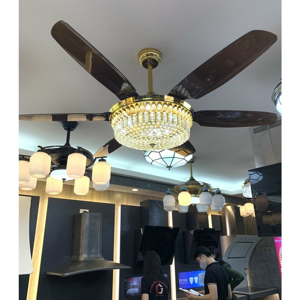 Quạt Trần Đèn Pha Lê 6 Cánh Cao Cấp Thương Hiệu Homsick Có Điều Khiển Từ Xa,Đèn Led 3 Chế Độ Sáng Bảo Hành 2 Năm