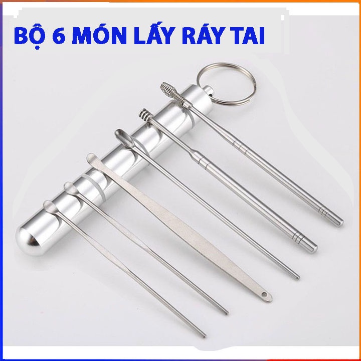 Bộ dụng cụ lấy dáy tai inox 6 món - Bộ lấy ráy tai thép không rỉ 6 món