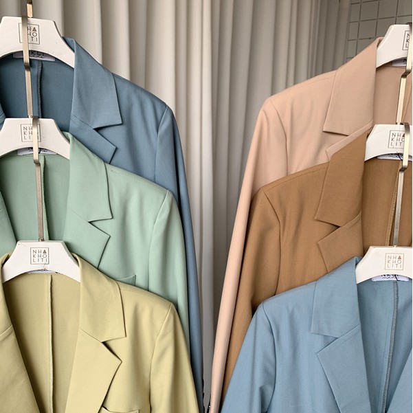 Áo khoác blazer nữ vải cotton đứng form lót demi tông màu Pastel mùa hè- freesize - AKTK038